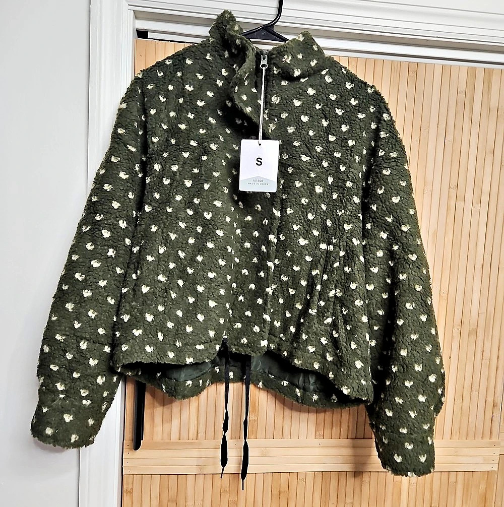 Polka Dot Fleece Sherpa Jacket Size Small
